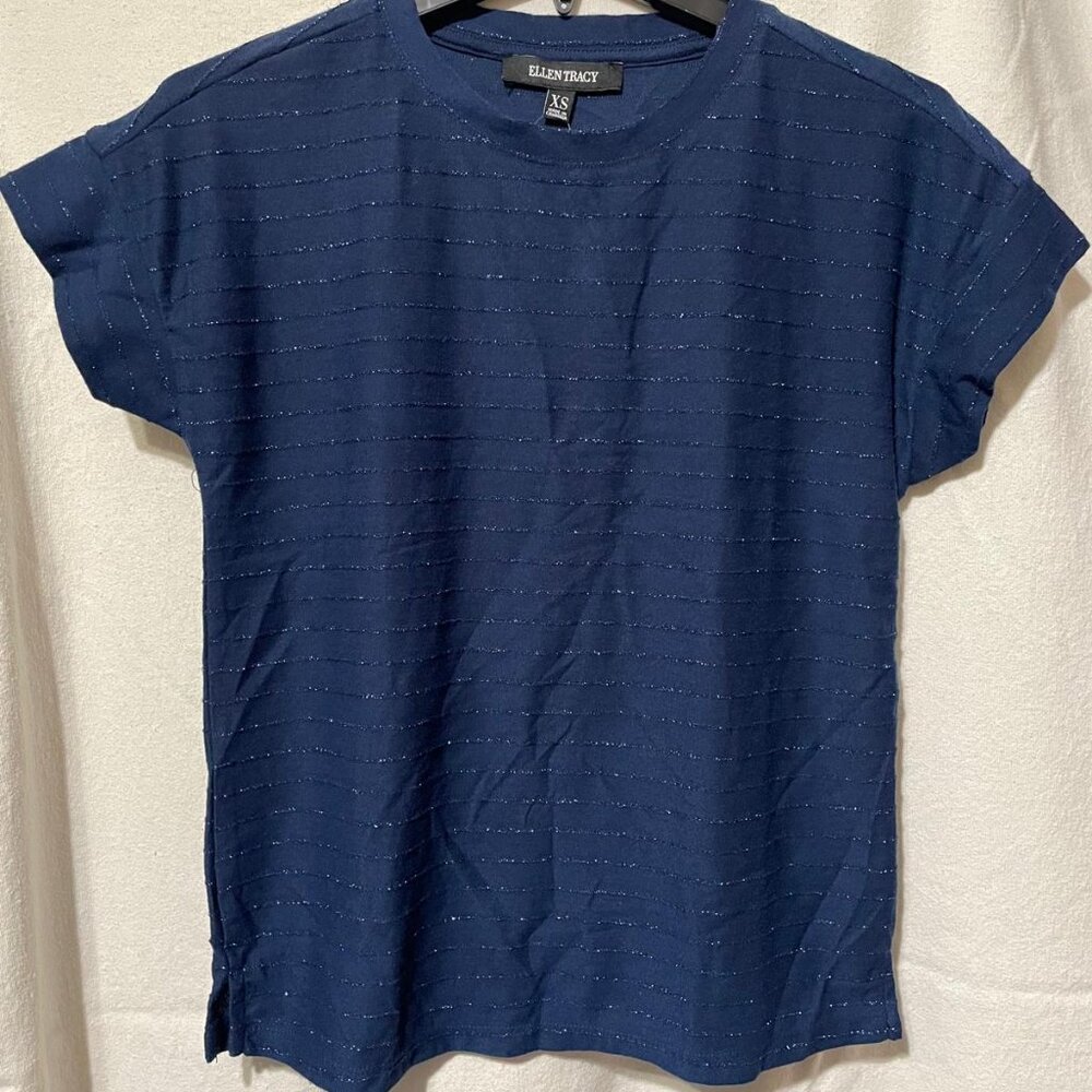 NWT! Women's Ellen Tracy Navy Shirt with Sparkles - Size Extra Small (XS)